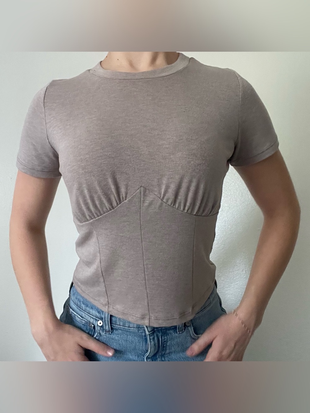 Böhme Gray Corset Seam Crop Top Short Sleeve Size Small